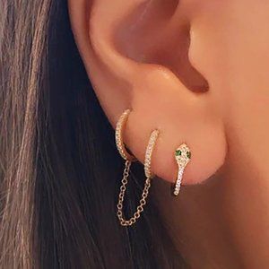 Dainty Tiny Serpent Hoop Earrings with Emerald Simulant CZ Stones NEW Stamped925